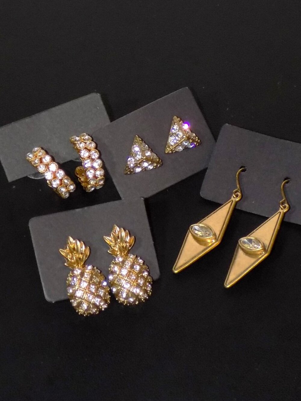 J. Crew Lot of 4 Pairs Signed Crystal Accented Goldtone Earrings Bundle